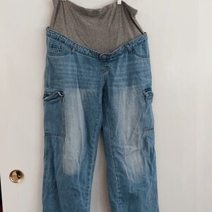 Blue Denim Cargo Maternity Jeans